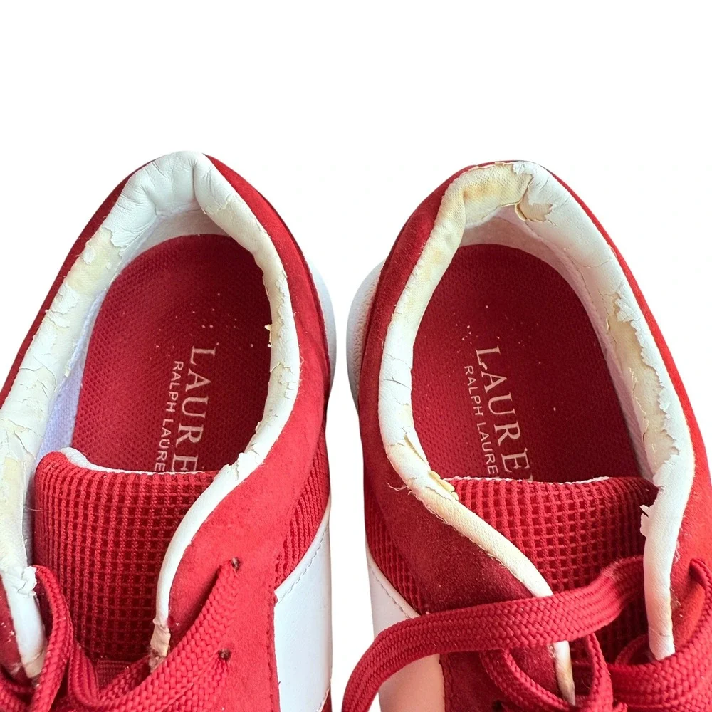 Lauren Ralph Lauren Red Suede Mesh Sneakers Casual Walking Shoes Women's Size 6B